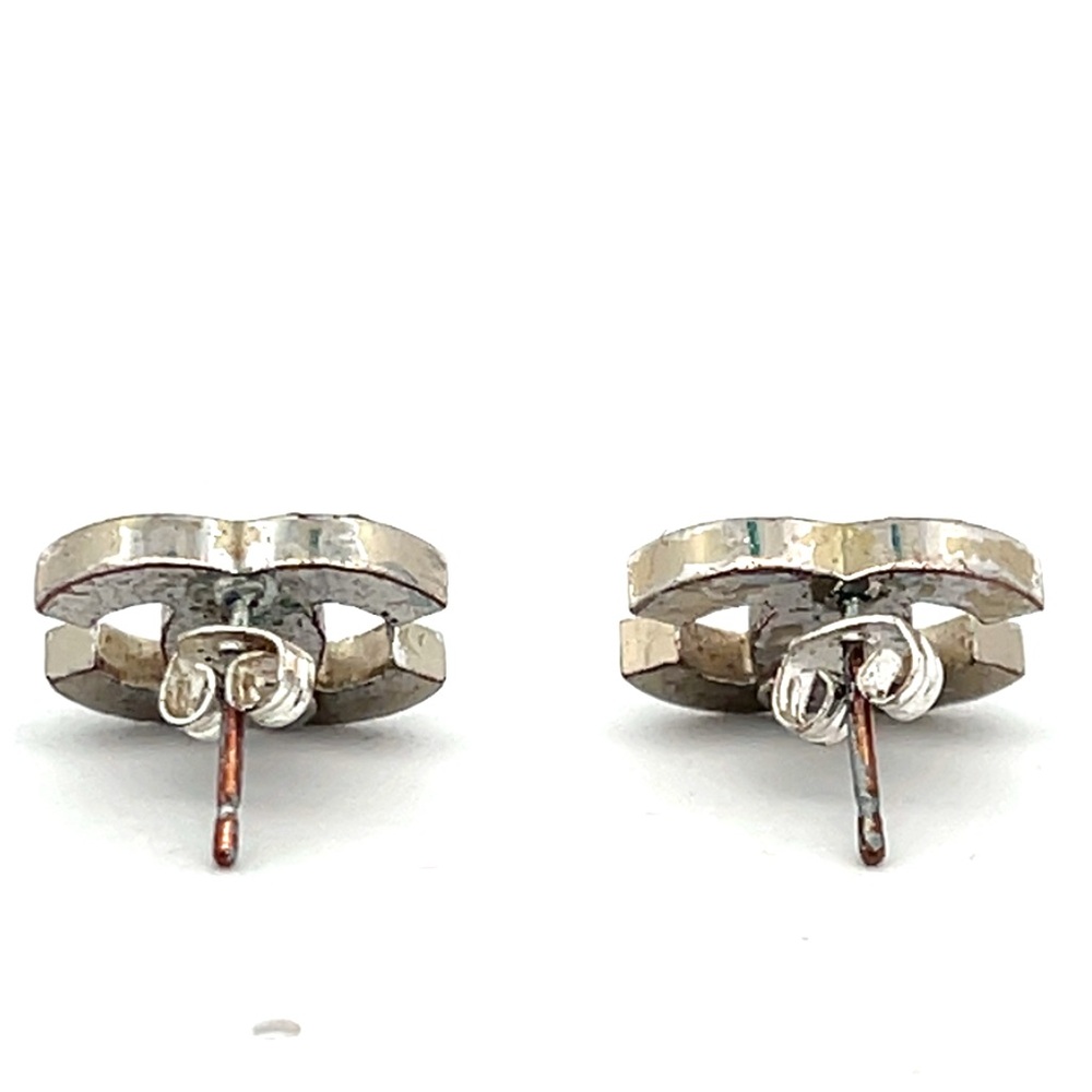 CHANEL CC Logos Rhinestone Stud Earrings Silver Tone - Picture 3 of 6
